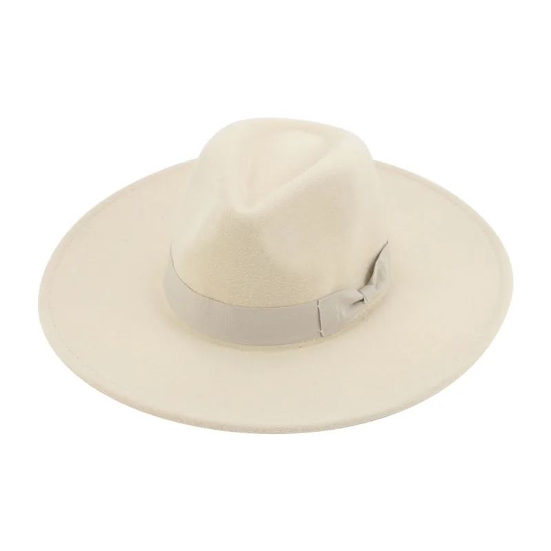 Fedora Hats for Women Band Classic Formal Church Wedding Hats for Men Panama Solid Black White Felt Women Hat Sombreros De Mujer cream fedora