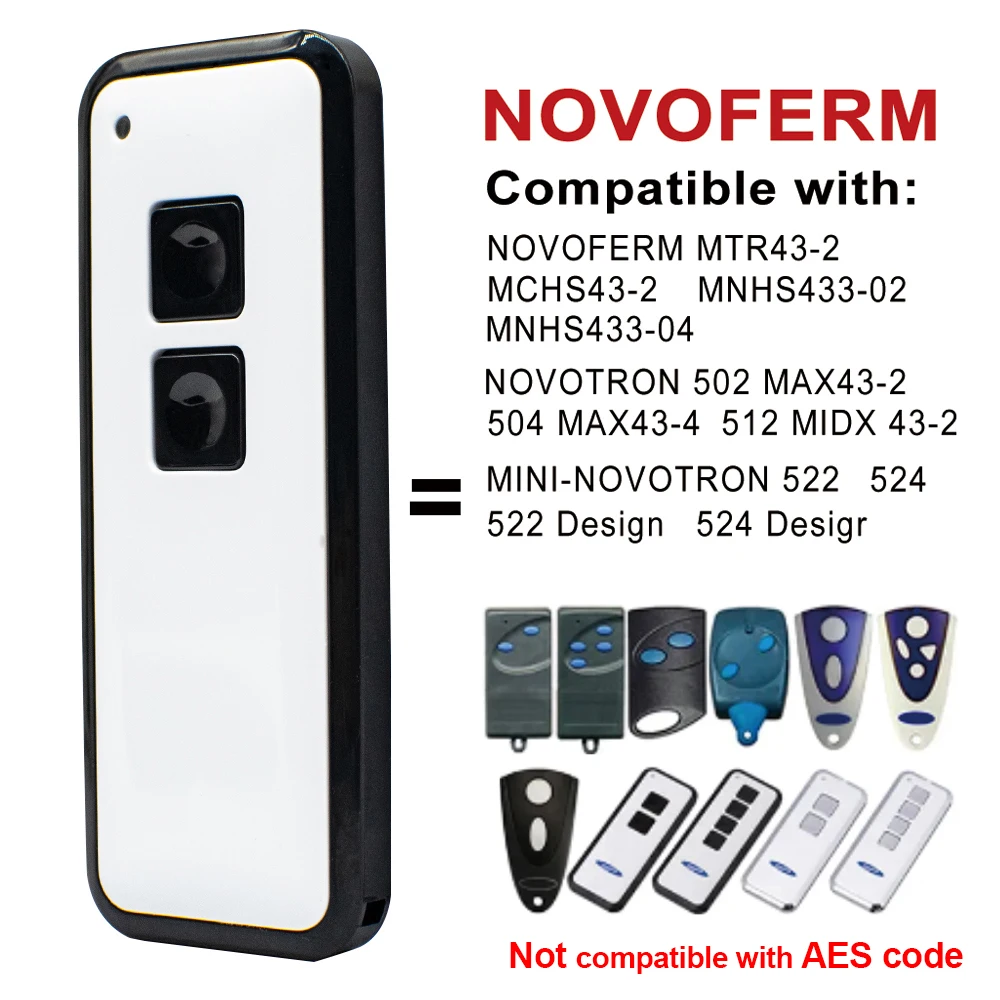 NOVOFERM 522 524 NOVOTRON 502 MAX43-2 504 MAX43-4 MNHS433 MTR43-2 MCHS43-2 Garage Gate Remote Control Keychain 433.92MHz 2