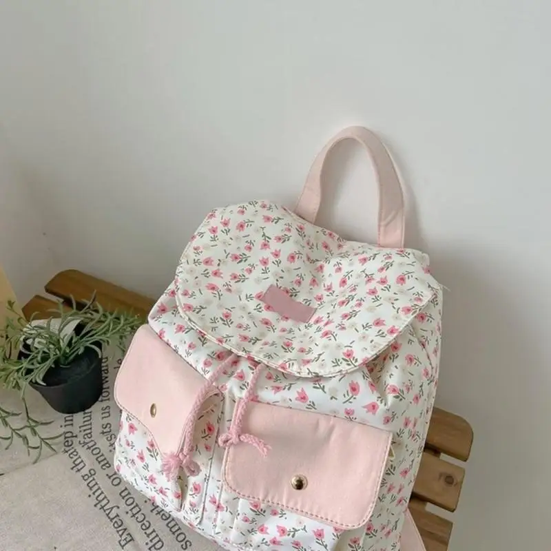 School Girl Small Backpack Sweet Floral Pattern School Bag Aesthetic Daypack 5