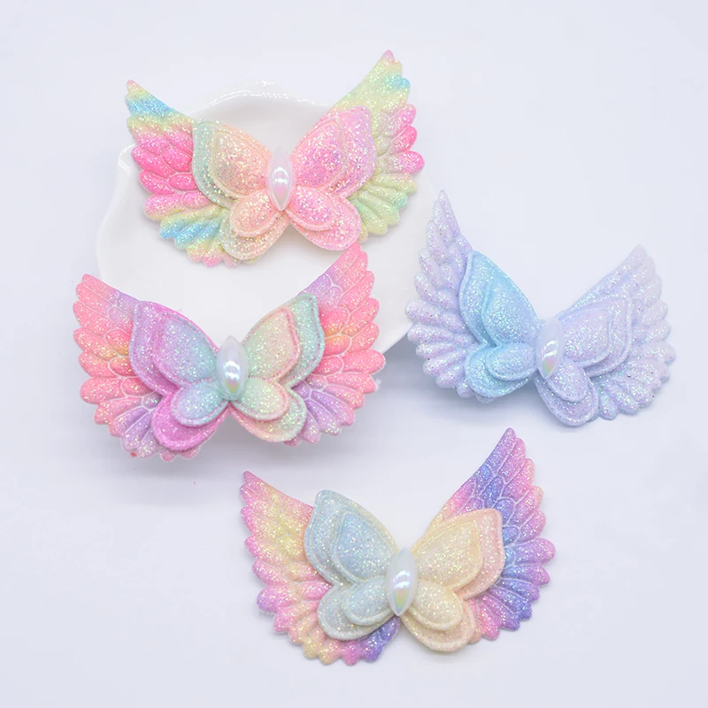 10 Stück 65 x 45 mm Glitzer-Engelsflügel zum Aufkleben, Schmetterlingsapplikationen, Amorflügel, Feenflügel für DIY-Kleidung, Hut, Kopfbedeckung, Dekor, Patches