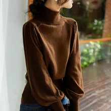 

Knit Sweater Women's Lantern Long-sleeved Loose-fitting Turtleneck Bottoming Top Autumn 2022 New Trendy Office Ladies Pullover