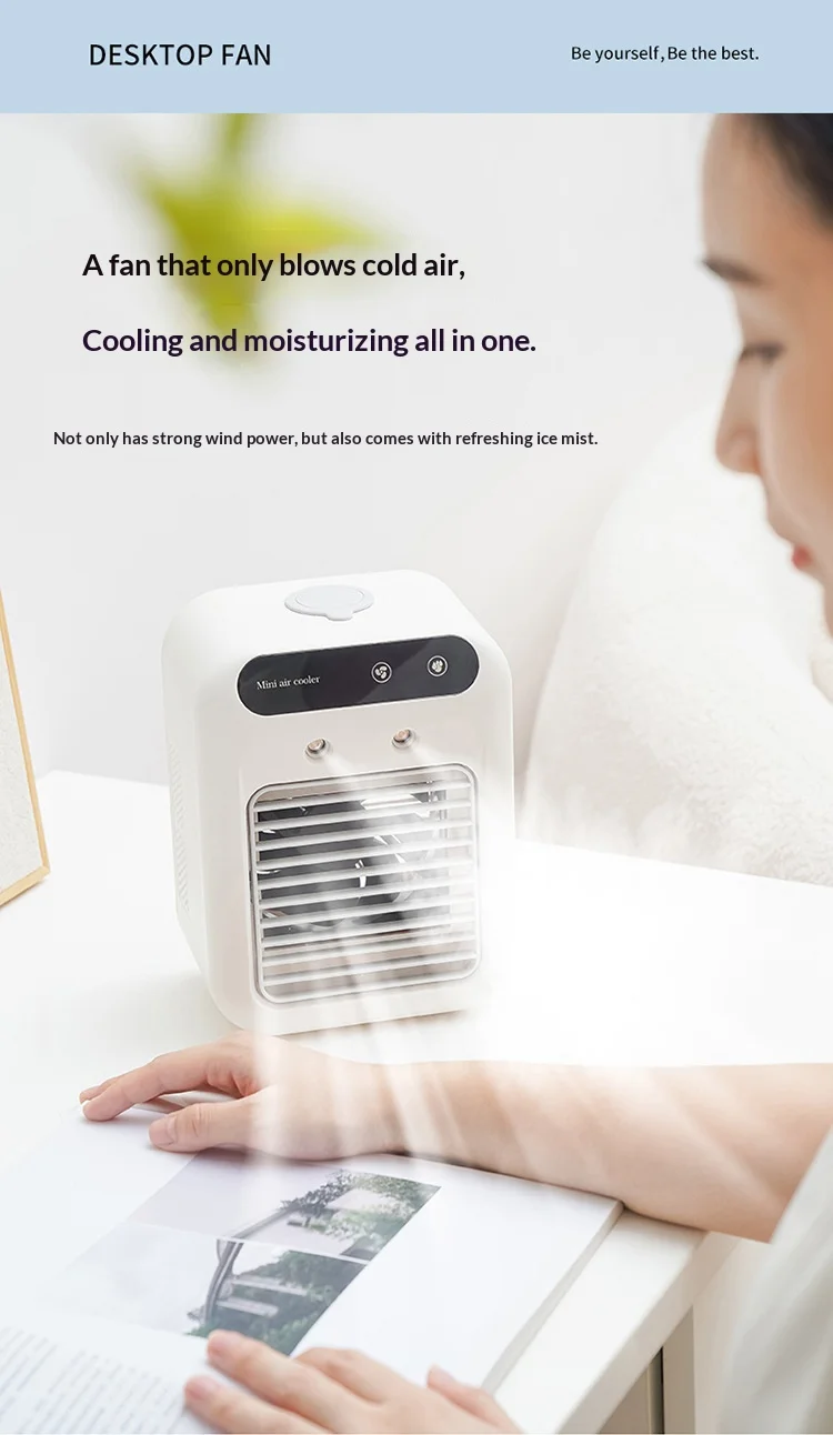 Portable Dormitory Spray Cooler with Humidification, Electric Fan, Desktop Mobile Air Cooler for Small Household Air Conditioner