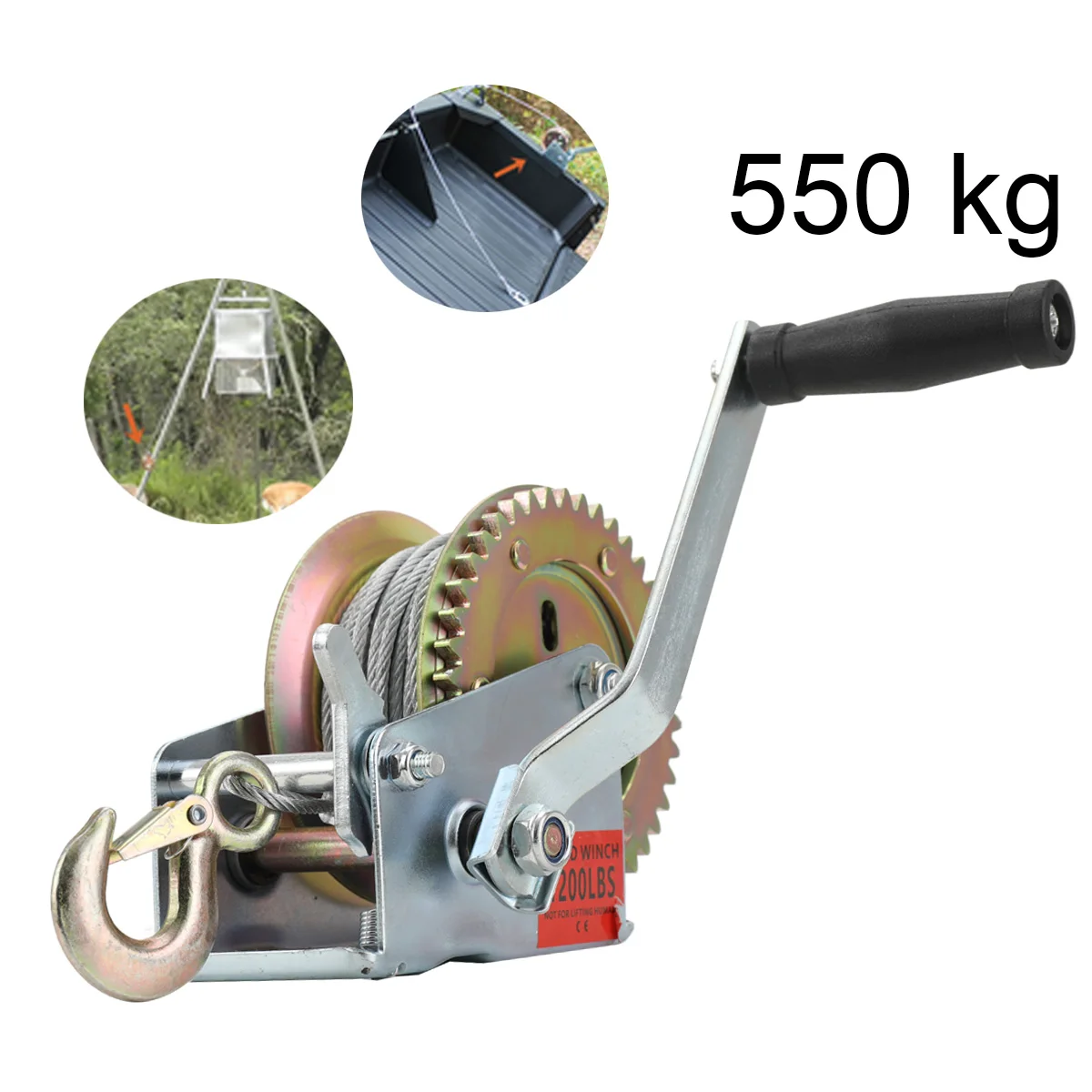 1200LBS Mini Manuelle Winde 550kg Handrohrwinde 10m Steelroil Kleine Anhängerwinde 4,1:1 Ø4mm Handkurbel mit Ratelschalter