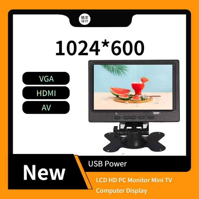 1024*600 7 inch LCD HD PC Monitor Mini TV Computer Display 2 Channel Video  Input Portable Security Monitor With Speaker HDMI VGA - AliExpress