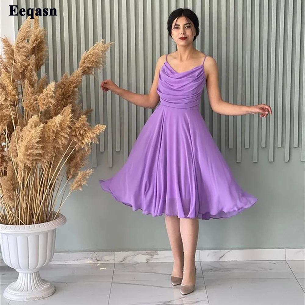 

Eeqasn сиреневые короткие шифоновые платья для выпускного вечера трапециевидные платья для выпускного вечера платье до колена на тонких бретелях для девушек