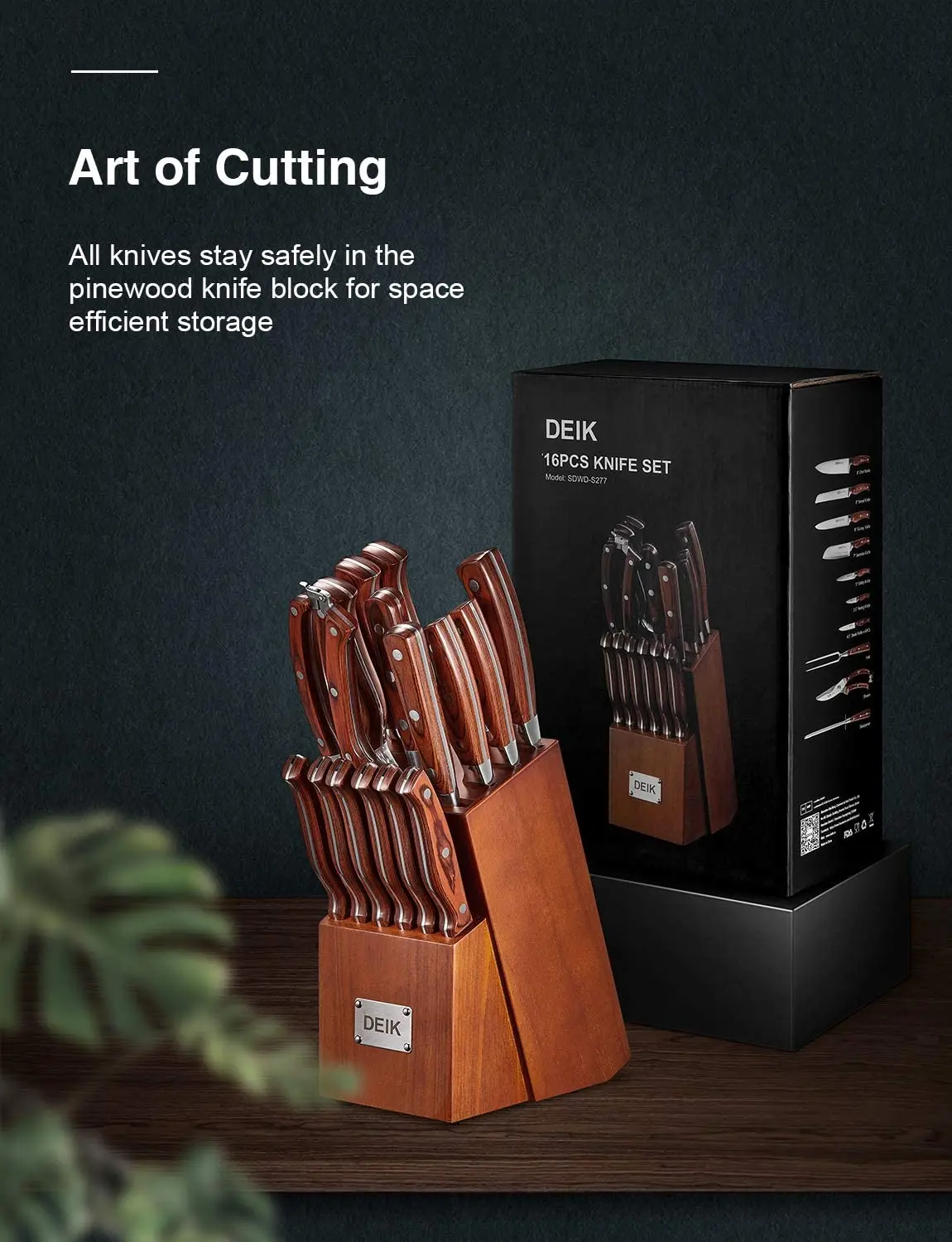 DEIK 16pcs Knife Set Chef's Knife Knife Block Wooden Handle with Scissors  Sharpening Steel DHL Steak Knife Set - AliExpress