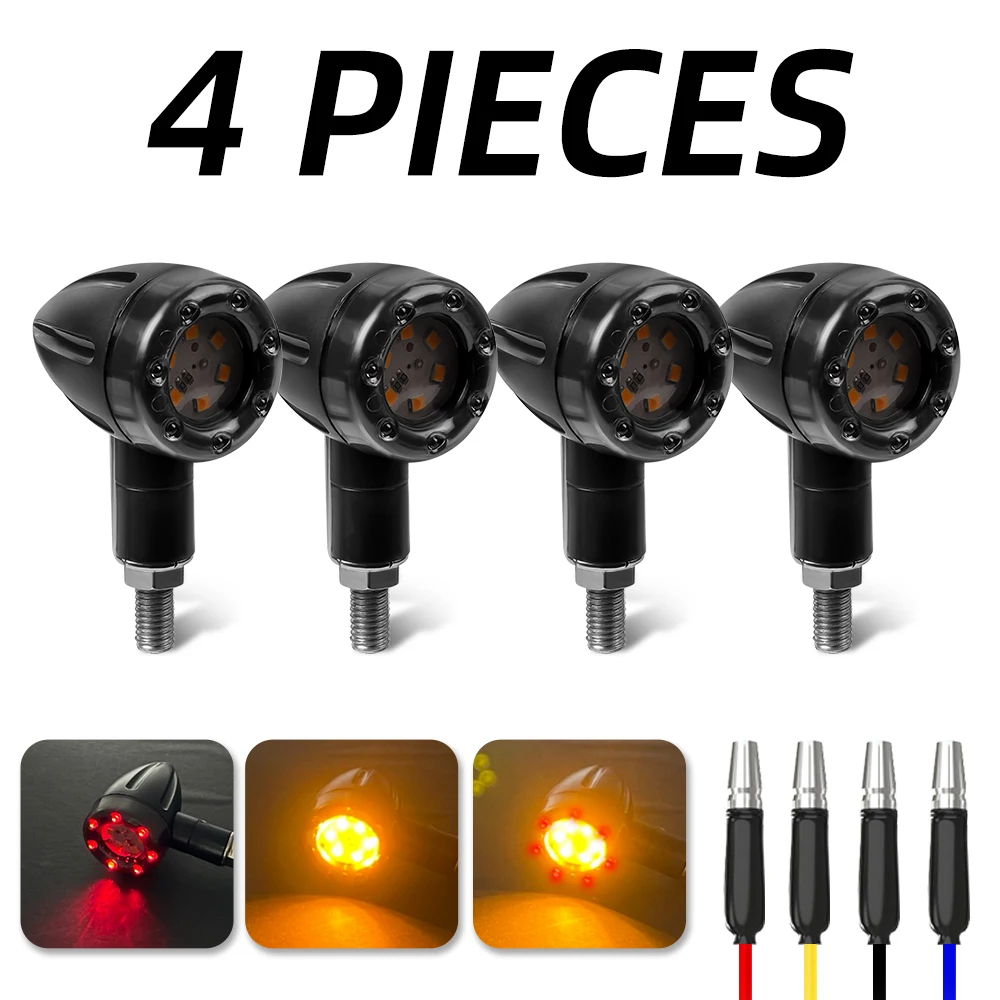 

4Pcs Universal 12V 3000k Motorcycle 13 LED Bullet Brake Running Turn Signal Tail Light For Racer Rear Fog Warning Lamp Auto