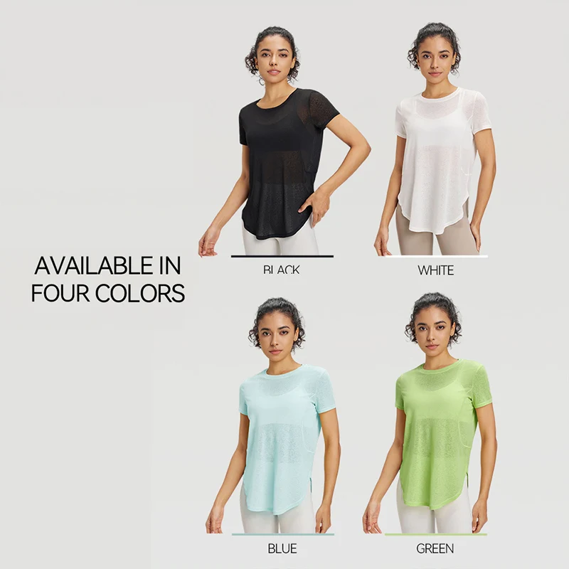 Summer hollow back loose yoga short sleeve fitness leisure sports short sleeve mesh breathable yoga clothing women