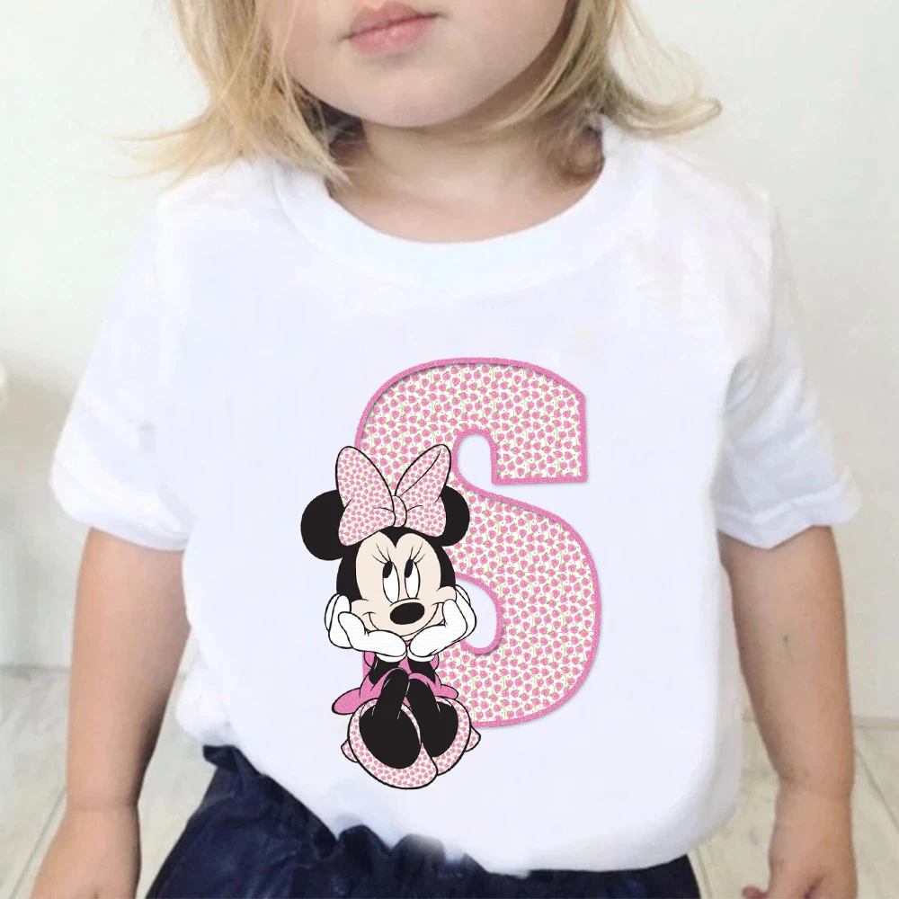 Custom Name Letter Combination Children Cartoon T-shirt Disney Minnie Mouse Font A B C D E F G Short Sleeve Kids Tshirt 3
