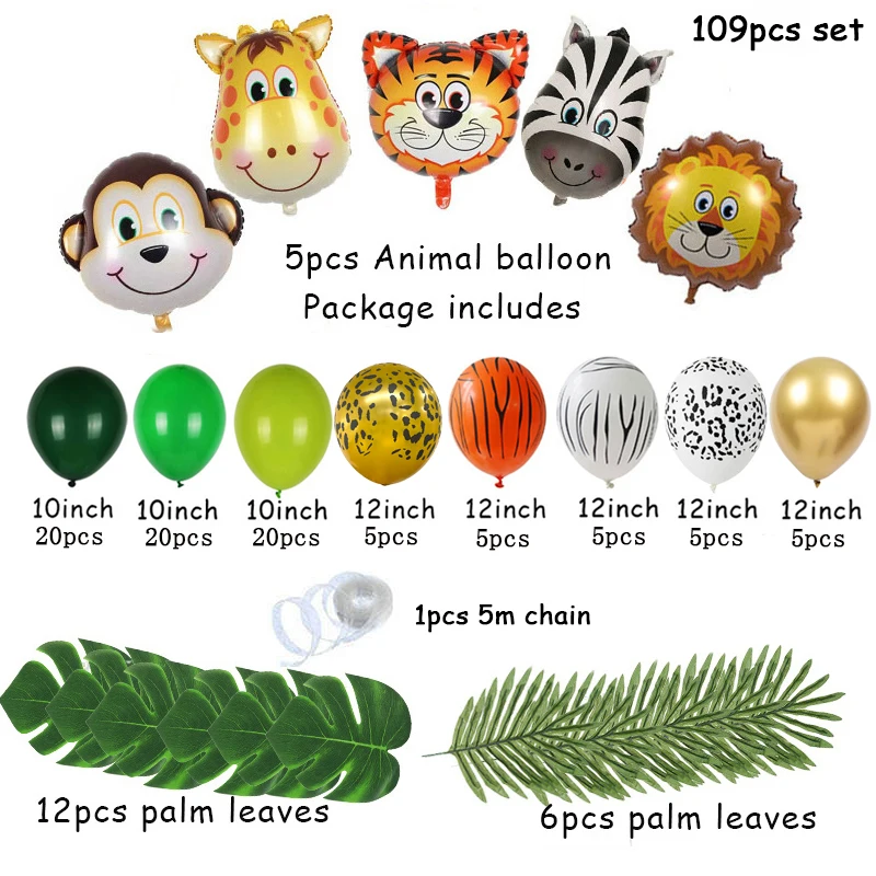 109pcs Palm Leaf Animal Balloons Garland Arch Kit Jungle Safari Party  Supplies Favors Kids Birthday Party Baby Shower Boy Decor - Ballons &  Accessories - AliExpress