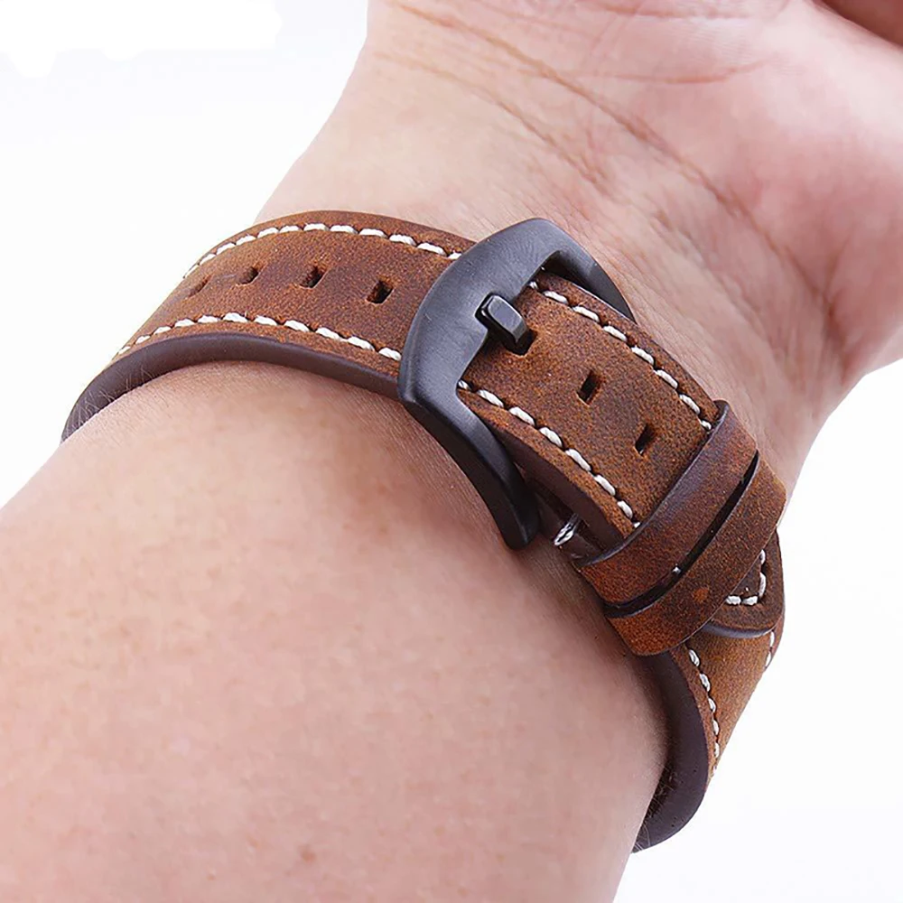 Retro Cowhide Leather Watchband - Black, Yellow, Brown