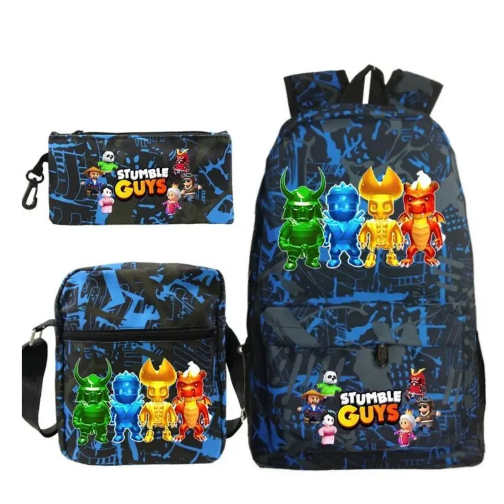 Stumble Guys Backpack 3Pcs Travel Bag Canvas Backpack Students School Bag For Boys Girls Canvas Teens Laptop Zipper Mochilas 3
