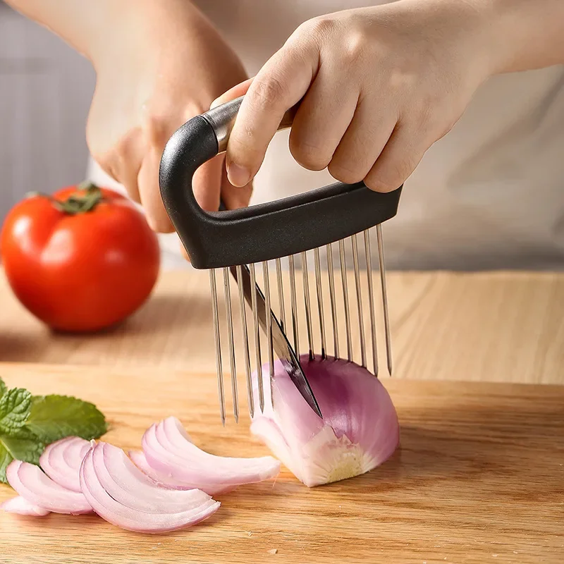 Creative Stainless Steel Onion Slicer Hand Guard Slicer Beef Tenderizer  Fruit Vegetable Onion Needle Kitchen Tool Home Gadgets