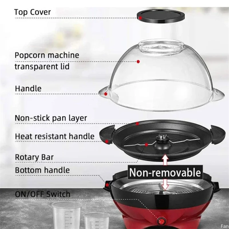 Household 850W Electric Popcorn Machine Automatic Hot Pipoqueir Machine Home-made Diy Popcorn Movie Snack Sonifer Popper 5
