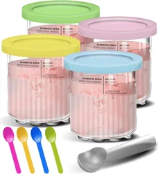 Family Size Replacement Containers for Ice Cream Maker - Deluxe Pints & Lids Set (4 Colors with spoons)