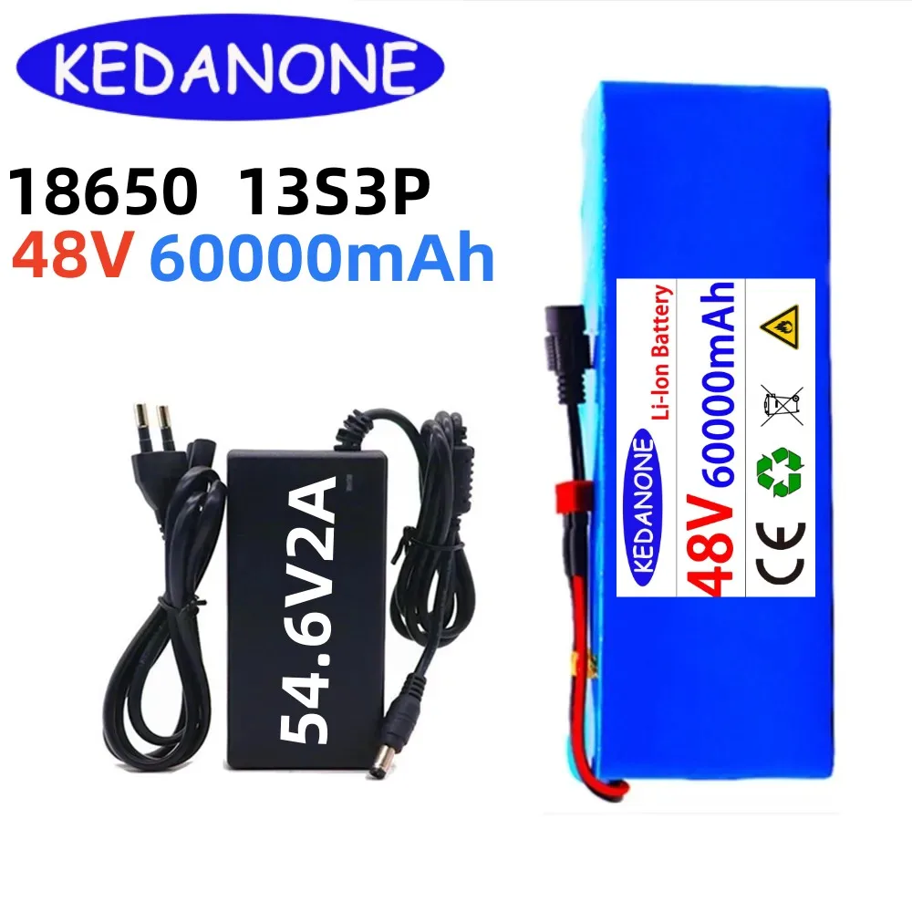 

Batería de iones de litio de 48v y 58Ah, 1000w, 13S3P, 18650, para bicicleta eléctrica de 54,6 v, Scooter con BMS y cargador