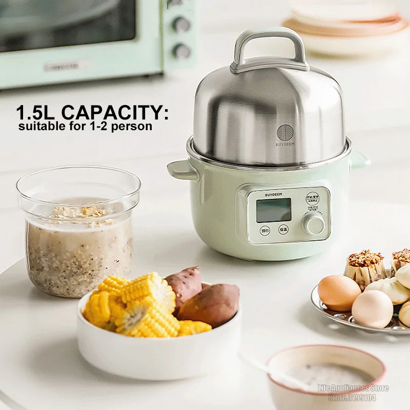 BUYDEEM Multifunction Electric Steamer 1.5L Household Mini Multi Cooker For 1-2 Person Reservation Timing Steam Pot For Kitchen
