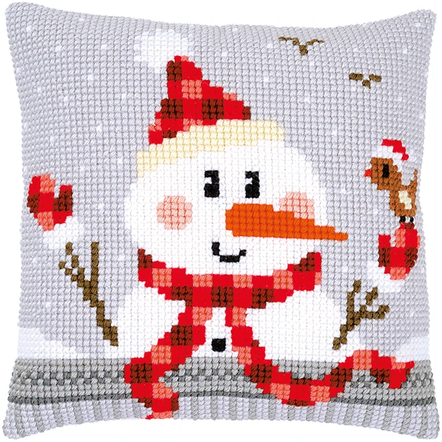 Latch Hook Pillow Kit Diy Throw Pillow Cover Printed Canvas Snowman Pattern  Sewing Kit For Kids & A