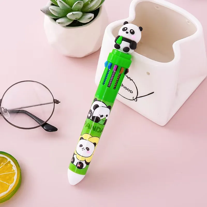 Panda-shaped 10-color gel pen, creative cartoon silicone 10-color ballpoint pen, cute click pen for students, multi-color pen fo