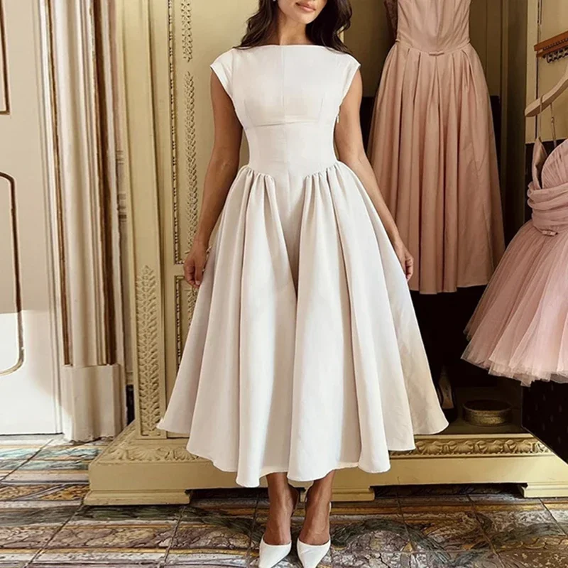 שמלת אורך בינוני עם גב פתוח לנשים בסגנון אירופאי ואמריקאי חדש לסתיו 2024