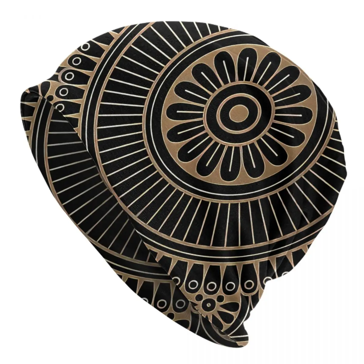 

India Mandala Skullies Beanies Caps Black And Gold Mandala Thin Hat Autumn Spring Bonnet Hats Men Women's Hip Hop Ski Cap