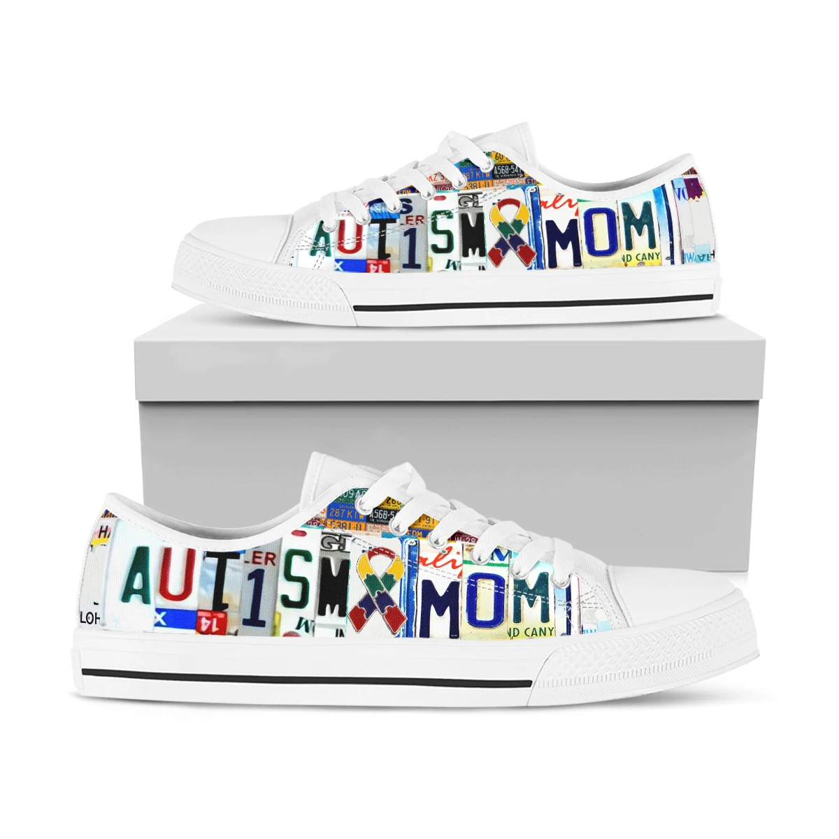 License Plate Autism Mom Women Canvas Shoes Low Top High Quality Sneakers For Girls Students Casual Leisure Gumshoes 35-46