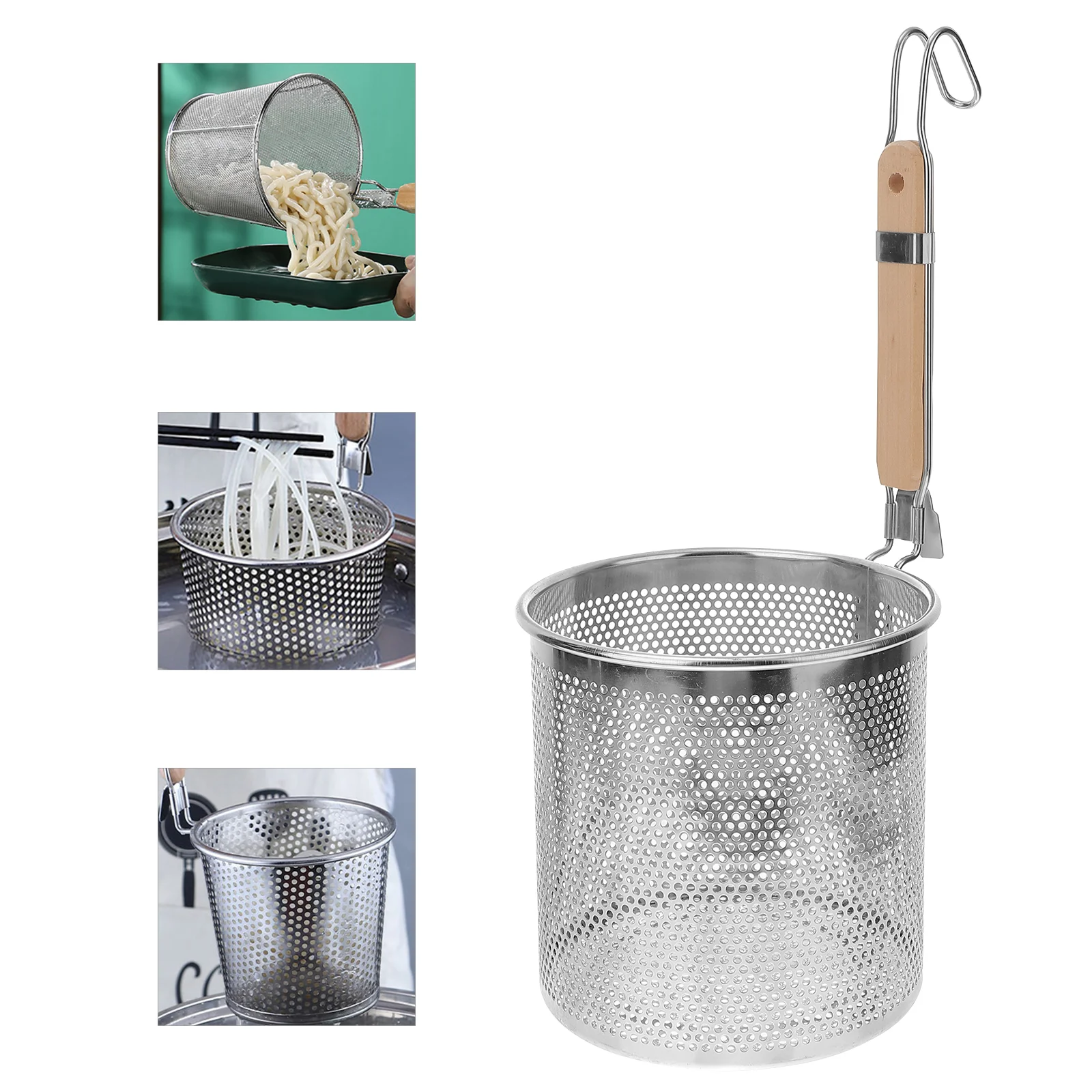 

1Pc Household Stainless Steel Colander with Wooden Handle for Noodle Pasta