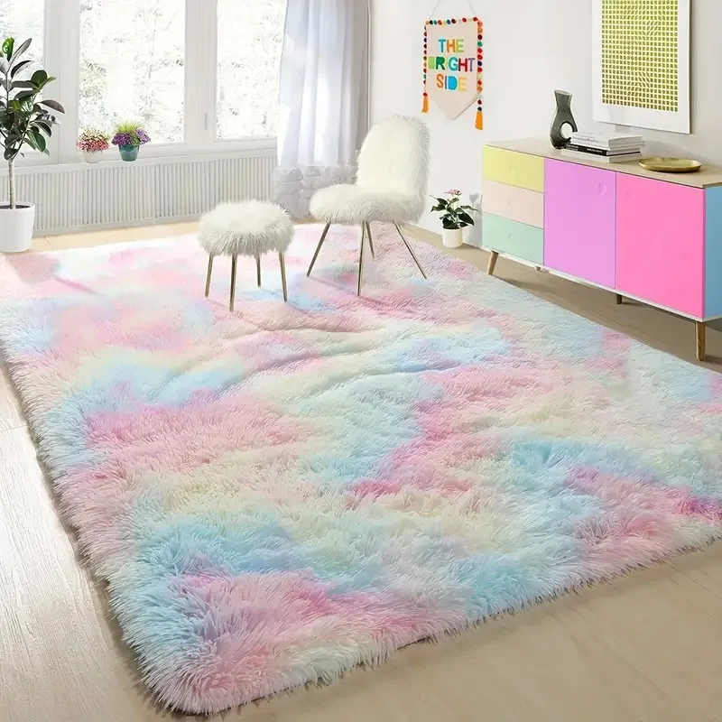 

Plush Rainbow Fuzzy Rugs Fluffy Carpet for Kids Room Living Room Soft Shaggy Nursery Rug Furry Floor Carpet Modern Decor Cute