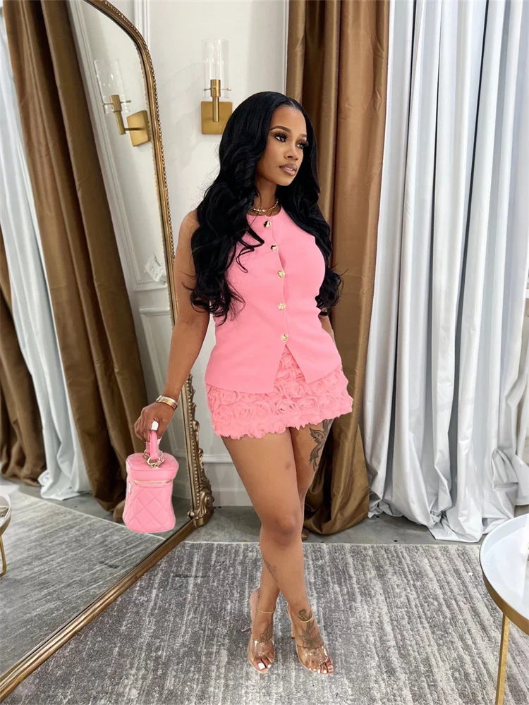 Wmstar Two Piece Outfits Wholesale Dress Sets Sleeveless Top Skirts Flower Body Wrap Matching Suit Dropshopping New in Summer