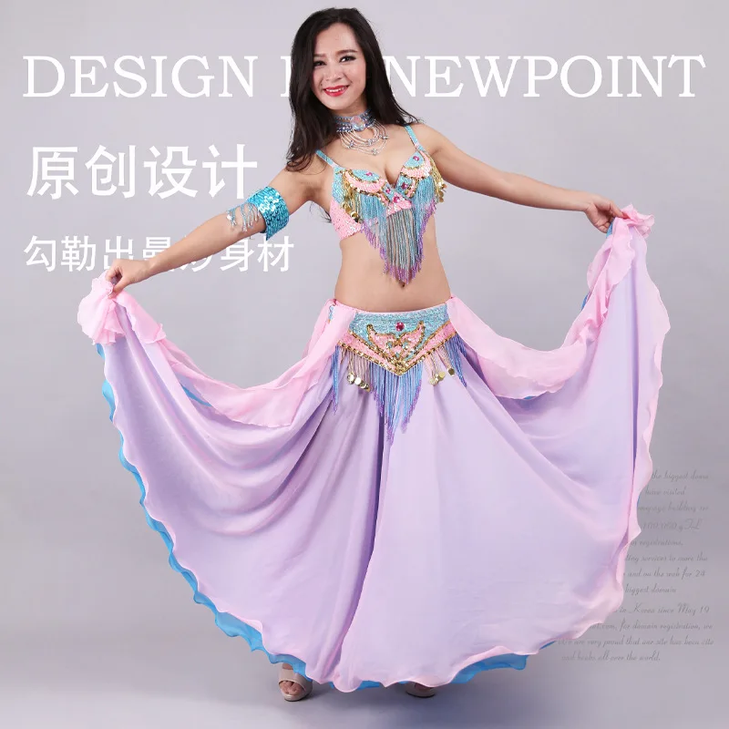 

festival wear belly dance bra beaded skirt annual big swing long skirt national dance performance costume 3PCS/SET