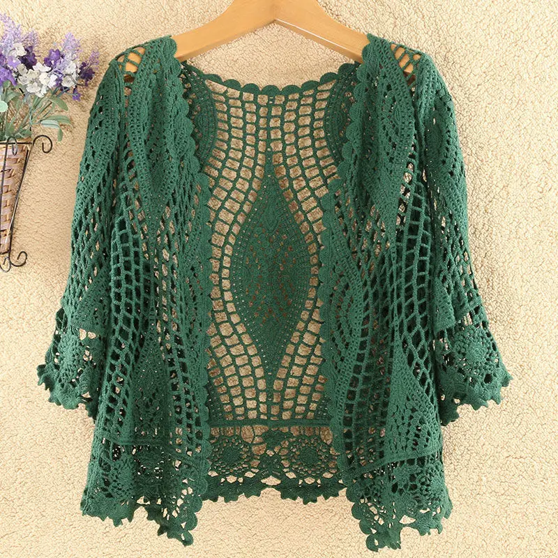 

Knitted Cardigan Jacket Women Spring Summer New 2024 Hollow Shawl Short Sun-proof Tops Female Casual All-match Thin Ladies Coat