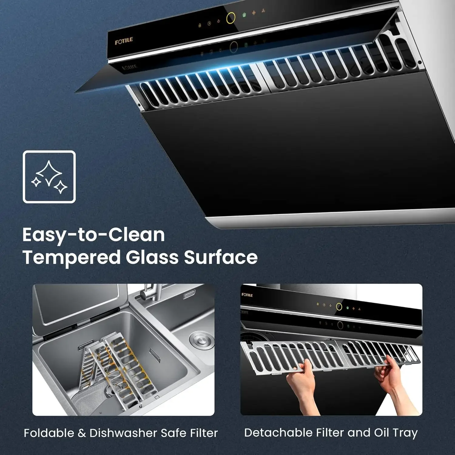 JQG7505 30” UnderCabinet or WallMount Range Hood Dual DCMotor Slant Vent Design Hands Free On and Off ouchscreen wit 6