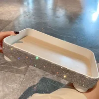 Sparkling Diamond Cosmetics Tray Organizer Storage Jewelry Multipurpose Storage Tray Bathroom Storage Box Kitchen Container Case 1