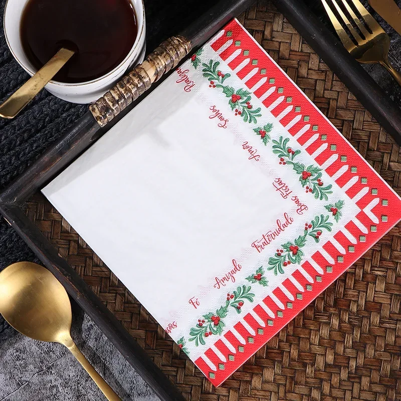 10/20pcs 33*33cm 2-PlyChristmas Elements Paper Placemats Christmas Flower Alphabet Lace Wine Glass Flower Origami Party Napkins