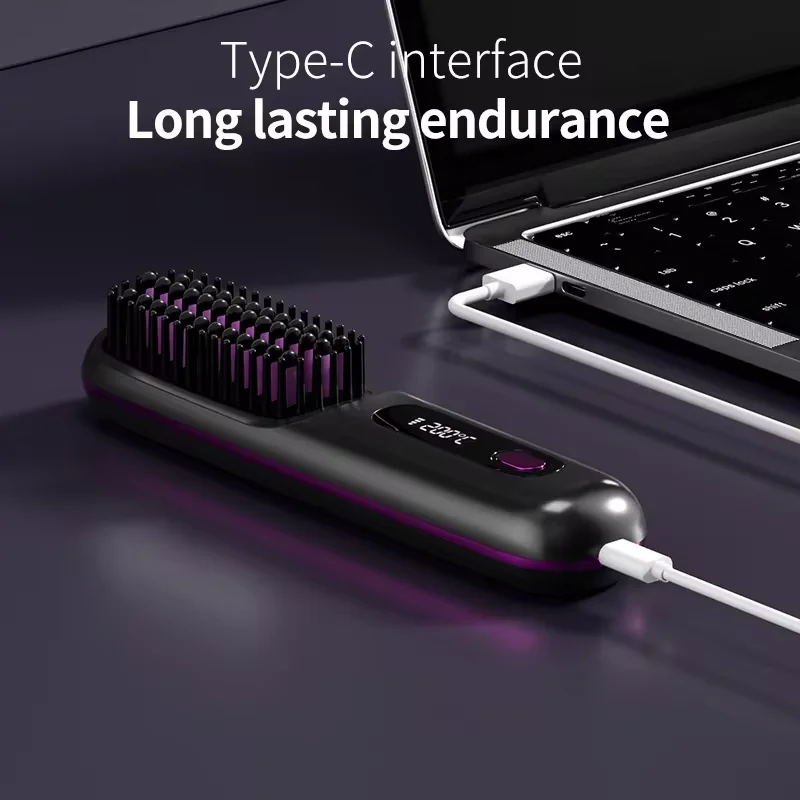 Cordless Hair Straightener Brush, Portable Straightening Brush for Women, Touch ups on-The-go Styling Hot Comb with Negative Ion 2