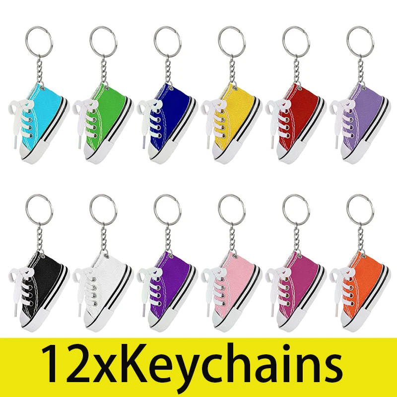 12Pcs Cute Mini Canvas Sneaker Keychain Tennis Shoes Keychain Sport Sneaker Keyrings for Bag