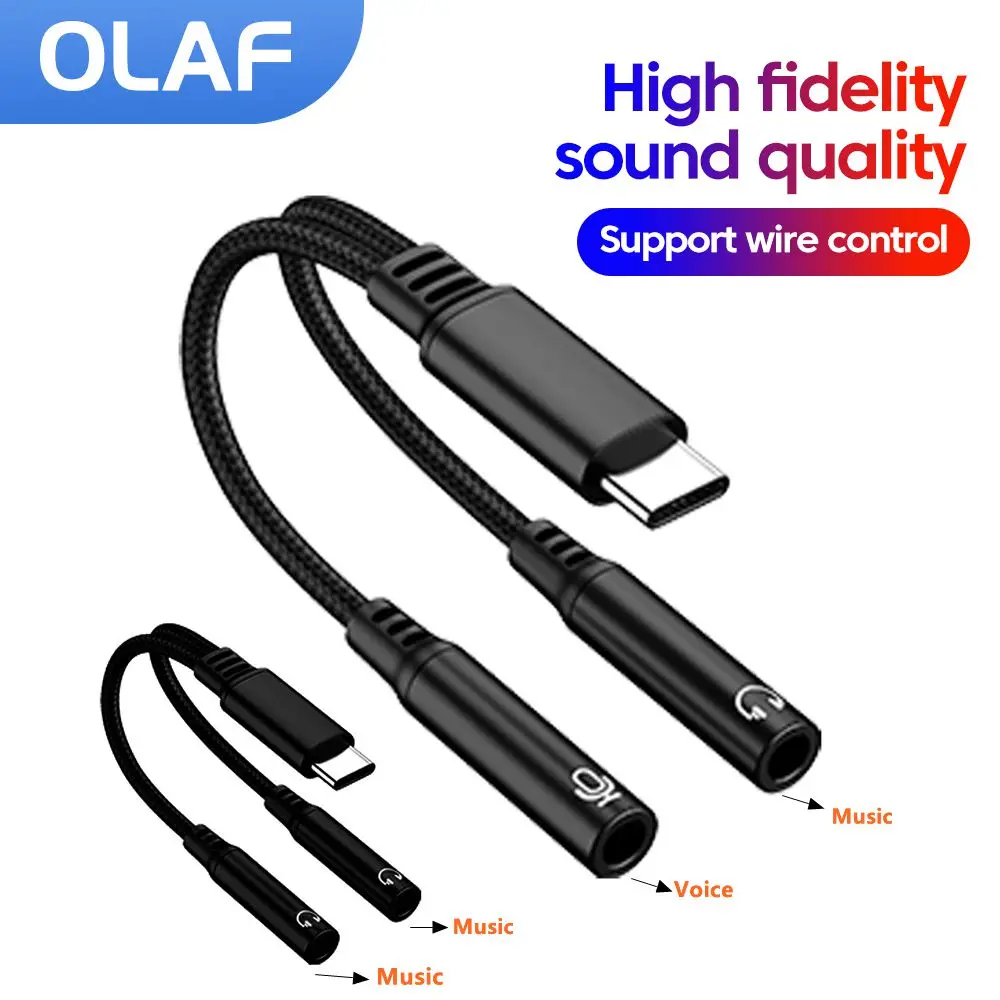 2 IN 1 Type-C to Dual 3.5mm Headphone Adapter Cable USB C to 3.5 Jack Adapter For iPhone 15 16 Audio Splitter Phone Accessories