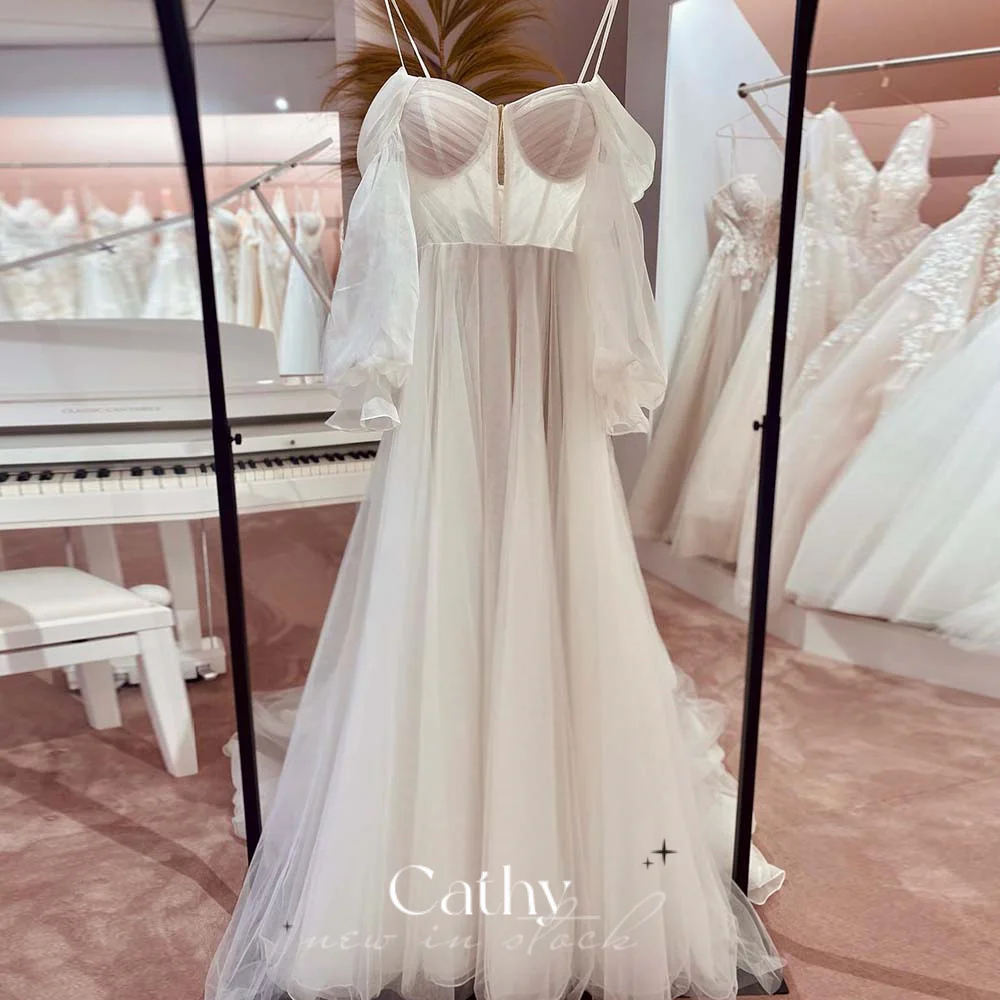 

Cathy Gentle Puffy Sleeve Prom Dress Sweetheart Tulle A-line Evening Dress Light Champagne فساتين مناسبة رسمية Grace Party Dress