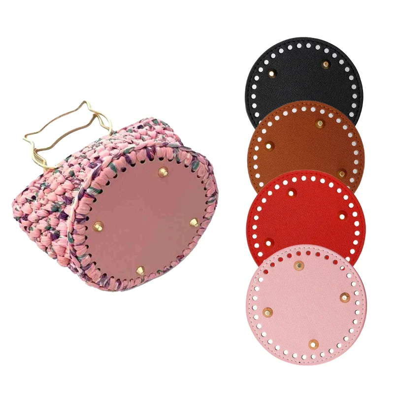 

12*12cm Round Bottom For Knitted Bag Pu leather Bag accessories Handmade Bottom With Holes Rivets Diy Crochet Bag Bottom Craft