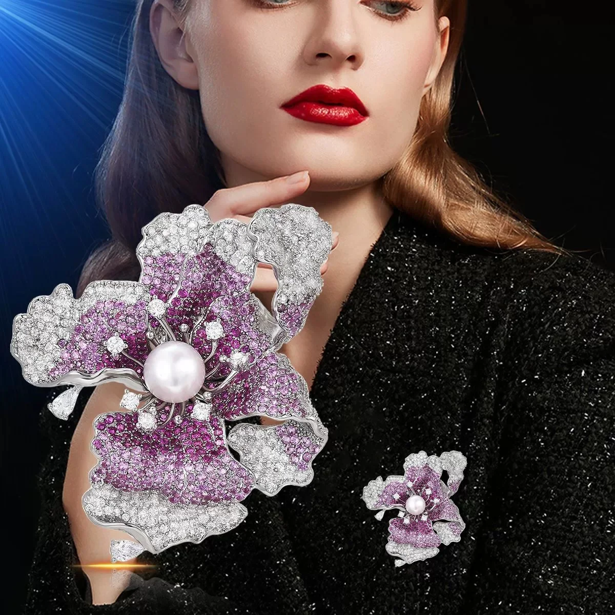 Exquisite Zircon Flower Brooch,Peony & Plum Blossom Corsage