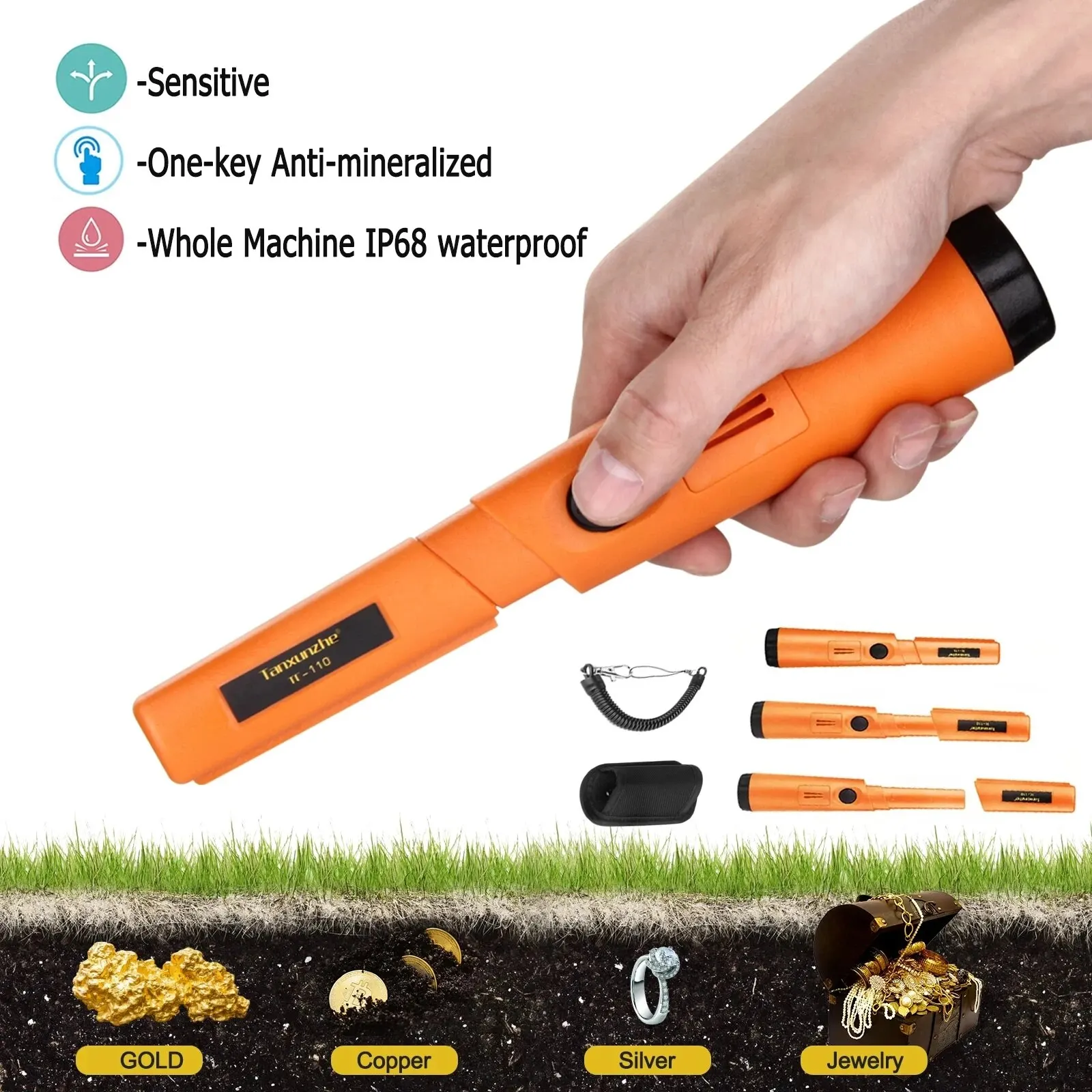 Metal Detector TC-110 Handheld Positioning Rod Anti-scratch Protection Cover IP68 Waterproof