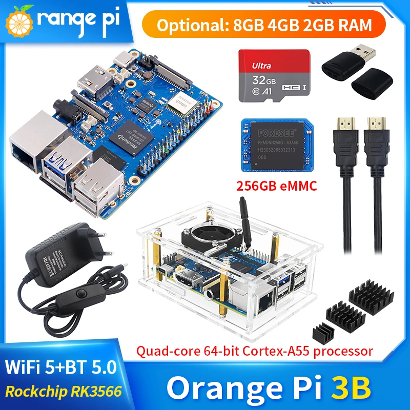 Computador de Placa Única Orange Pi-ram Rk3566 Quad-core 64 Bits Wifi Ble Gigabit Sbc Vídeo 4k Emmc Opcional 3b 8gb 4gb 2gb