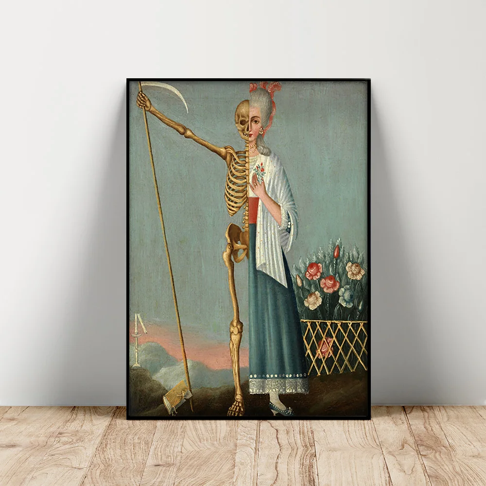 

Joanna Ebenstein Art Print Poster Death And Life Wall Picture Woman Skeleton Reaper Antique Canvas Painting Memento Mori Decor