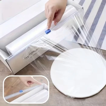 Food Grade Plastic Wrap Large Roll with Slider Cutter Box for Kitchen Household Storage Cooking and Efficient Food Preservation 1