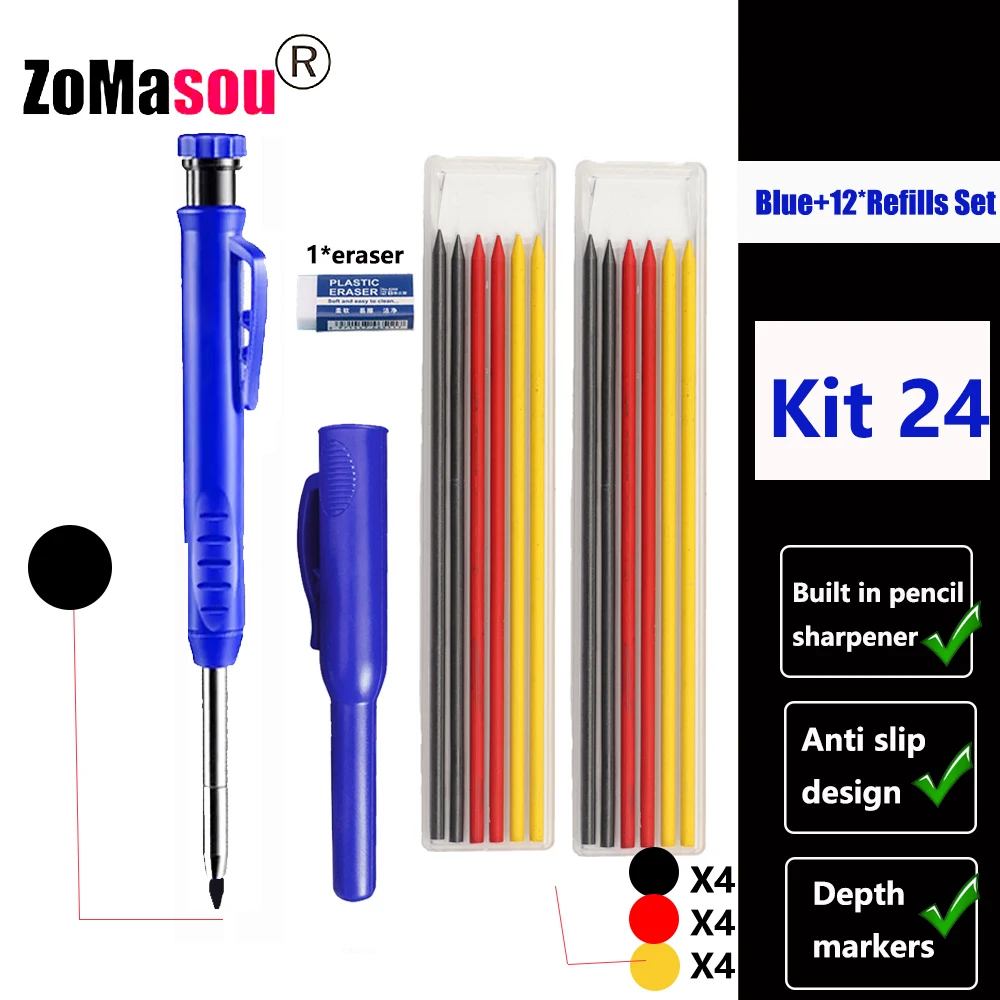 Premium Carpenter's Mechanical Pencil with Deep Hole Marker and Sharpener