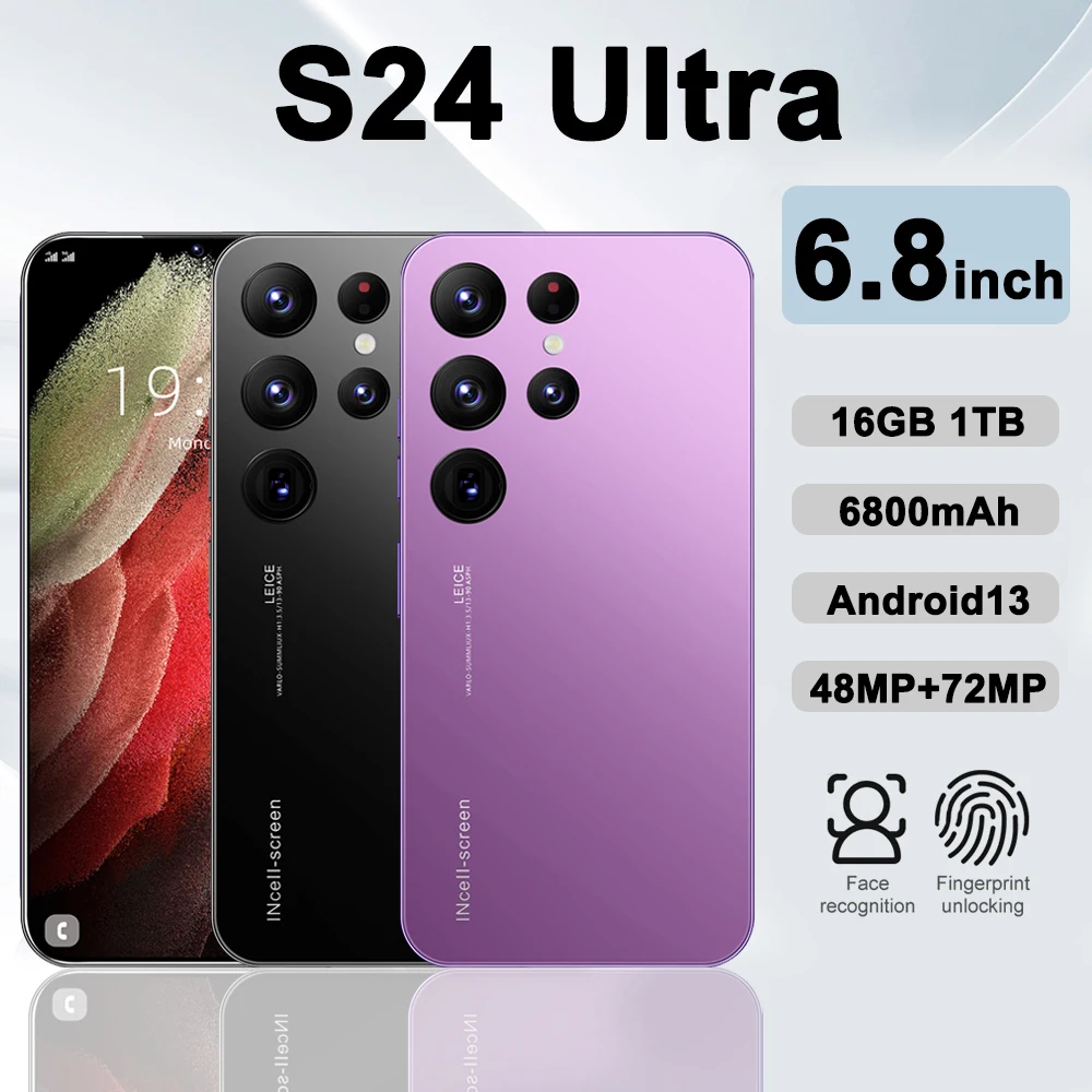Originale S24 Ultra Smartphone Face Unlock Phone 12 + 512Gb 6800Mah 48 + 72Mp Dual Sim Dual Standby 5G Android13 Telefono Versione Globale