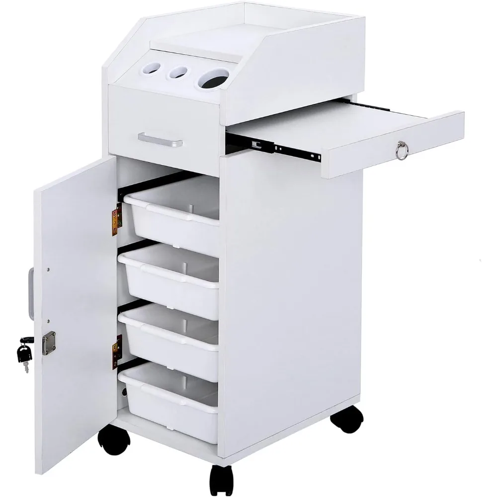 Description Picture 2 of itemHair Salon Storage Cart with Wheels & 3 Hair Dryer Holders, Hairdressing Tools Station Mobile Makeup Case, Salon Trolley