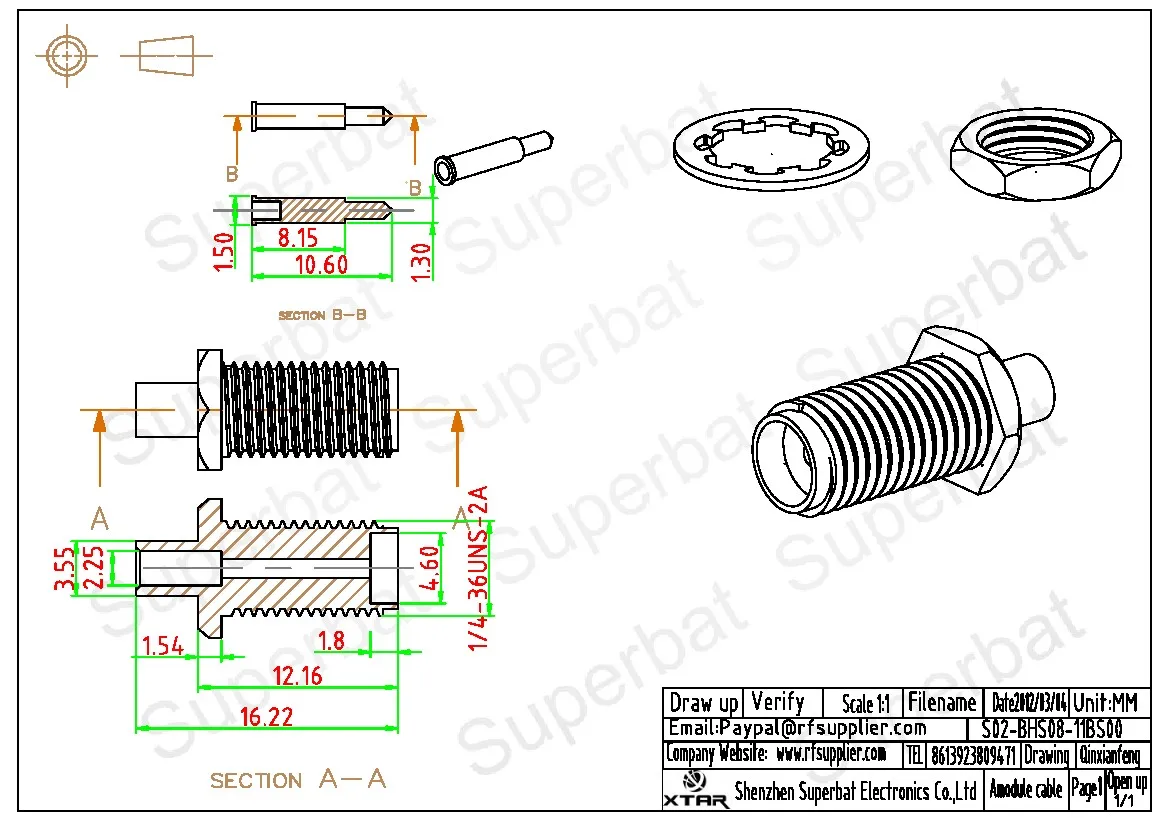 SMA Female Bulkhead RF Coaxial Connector for Semi Rigid Cable