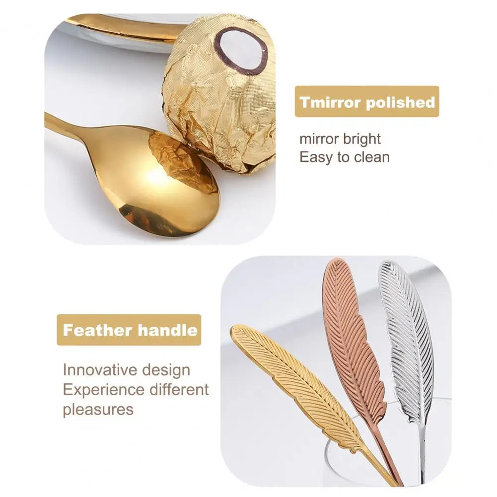 15.5cm Coffee Spoon Feather Shape Handle 304 Stainless Steel Tea Dessert Mixing Spoon Stirring Dinnware Home Kitchen Accessories