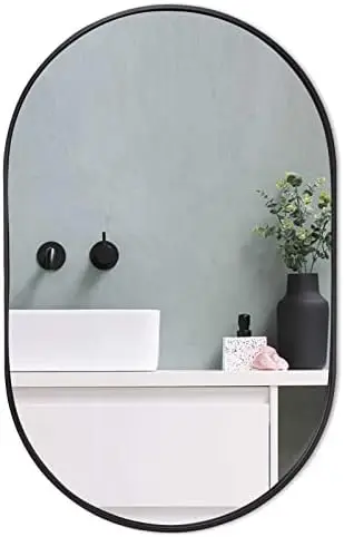 

Black Oval Mirror, 24"x36" Oval Bathroom Mirror, Large Mirror with Metal Frame, Black Vanity Mirror, Mounted Mirror for